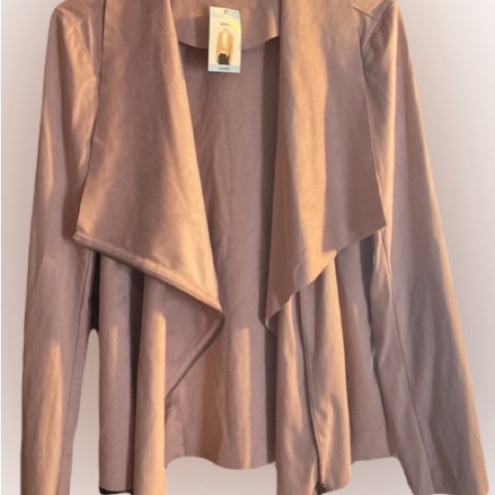 Chic Pink Waterfall Blazer with Asymmetrical Front